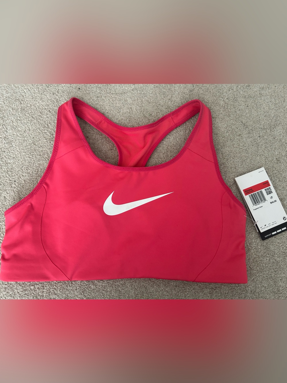 Nike Women's Hot Pink Racerback Sports Bra with White Swoosh